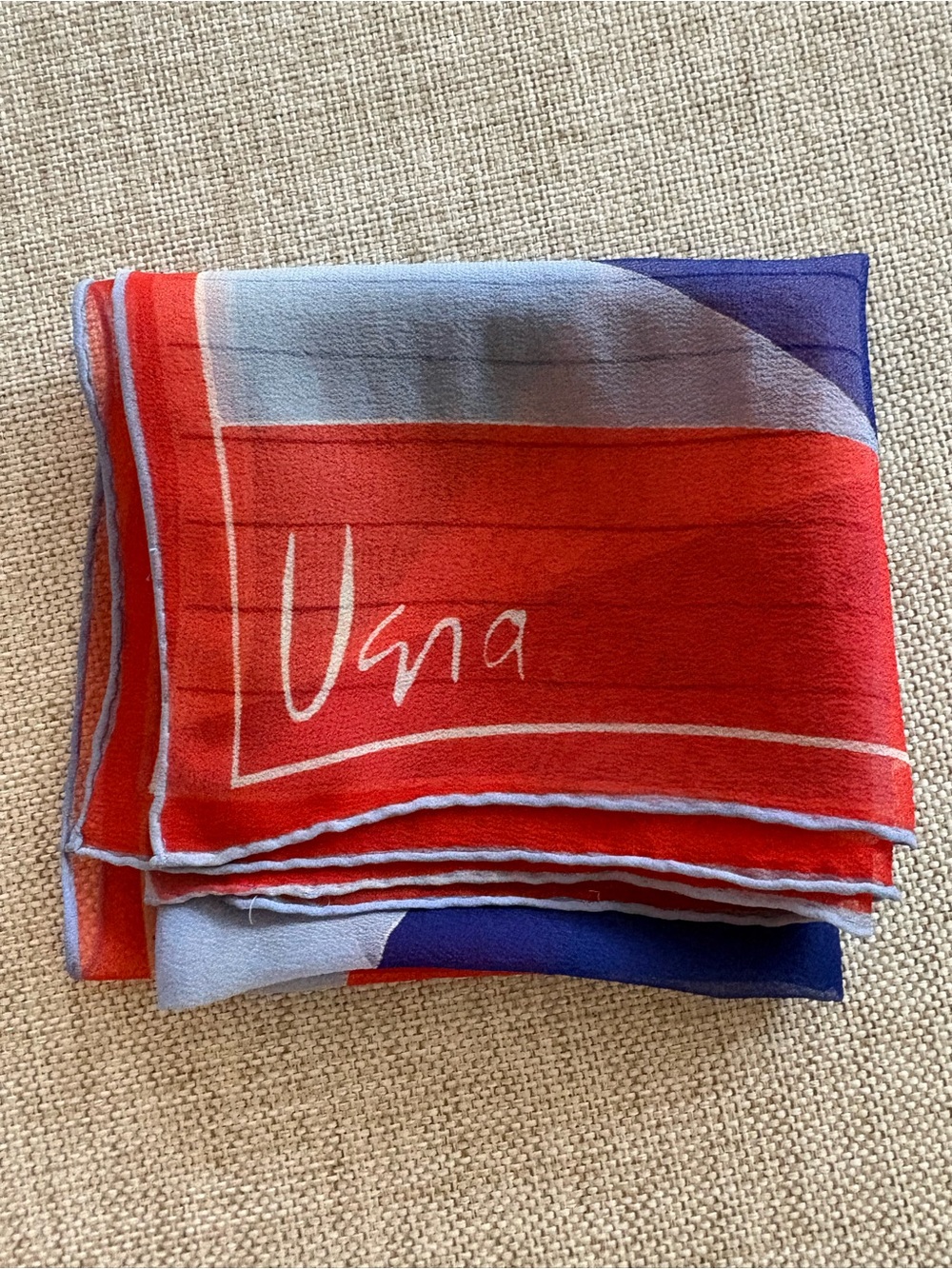Vintage Vera Neumann scarf. 21x22. Geometric. Navy red, lavender. - Picture 2 of 7
